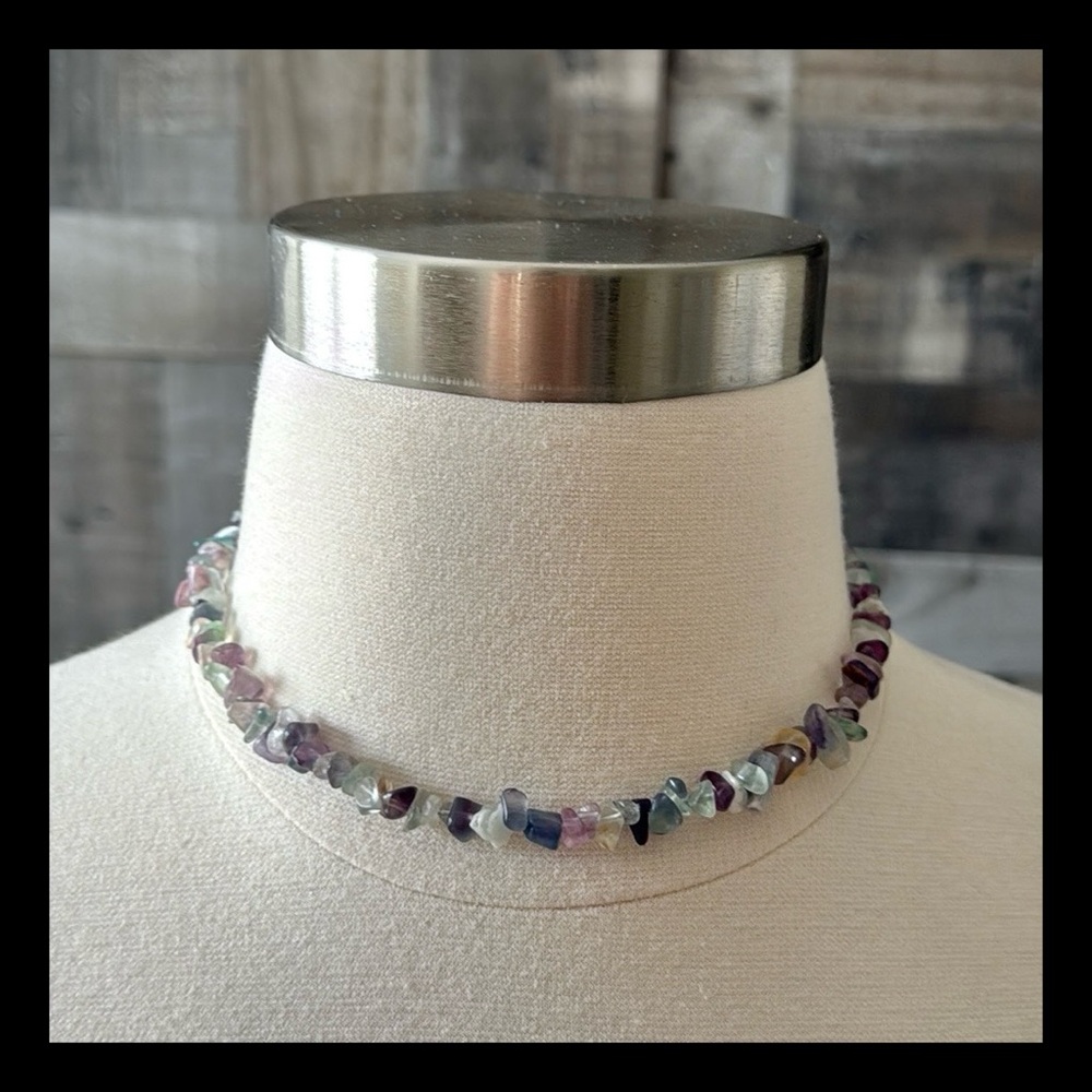 Fluorite beaded necklace 18” pastel beach earth girl festival boho fairycore